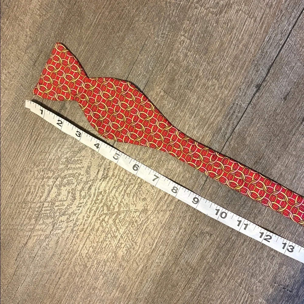 Carrot & Gibbs Handmade Pure Silk Red With Geometric Pattern Adjustable Bow Tie